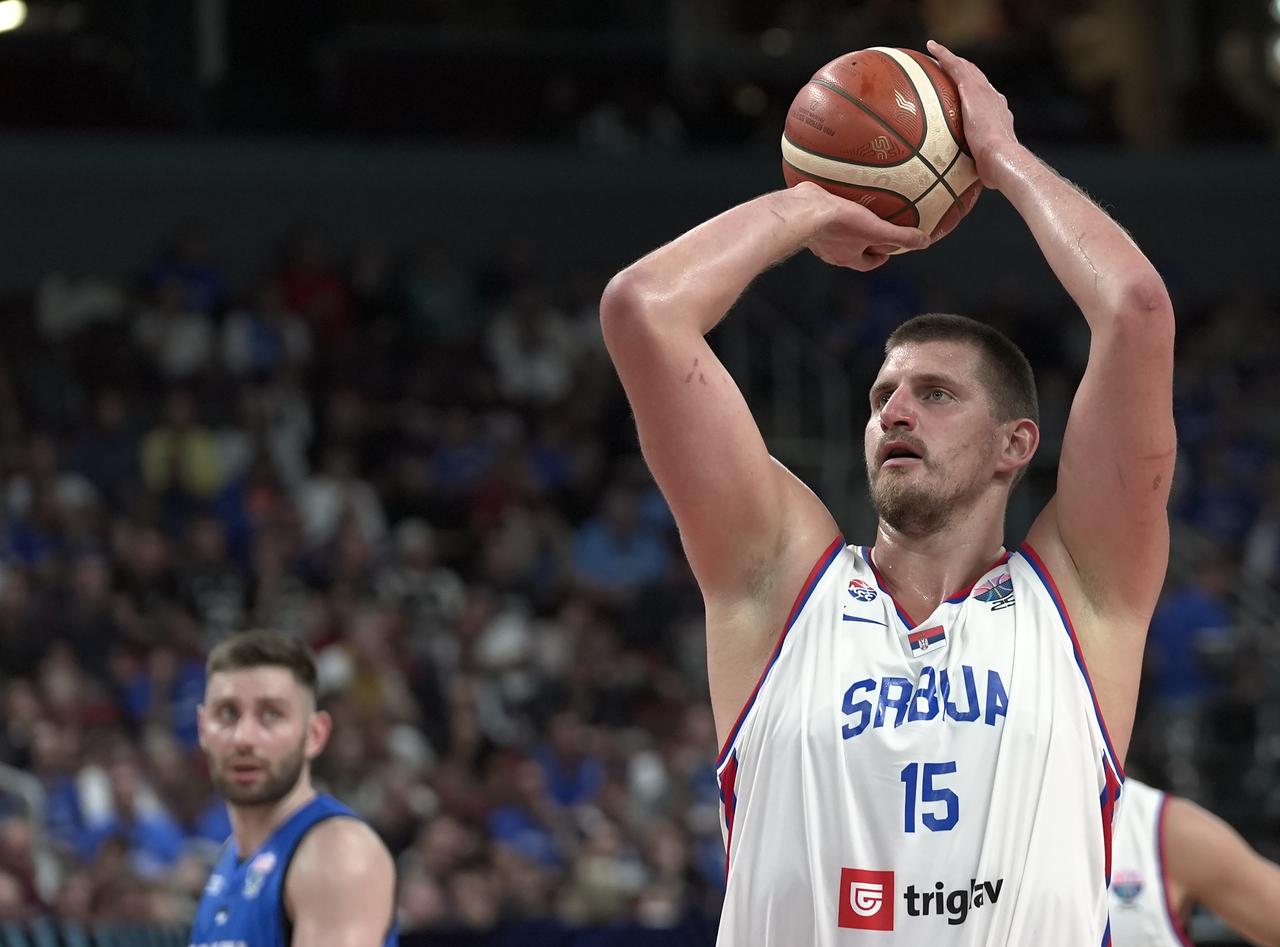 Serbia's Nikola Jokic competes during the Group A third match of the FIBA EuroBasket 2025 between Serbia and Estonia at Riga Arena, Riga, Latvia, August 27, 2025. (AA Photo)