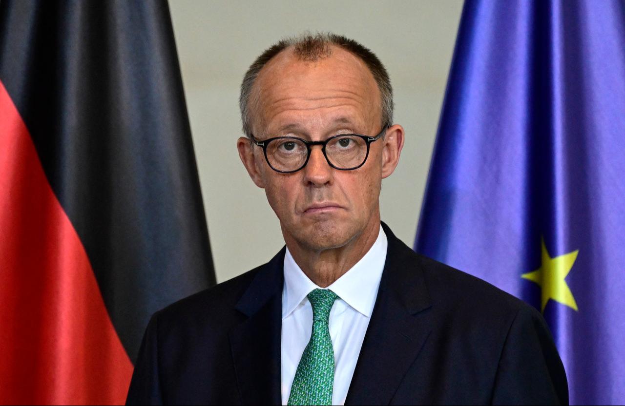 German Chancellor Friedrich Merz and the Swiss President (not seen) give a joint press conference during their meeting at the Chancellery in Berlin, September 2, 2025. (AFP Photo)