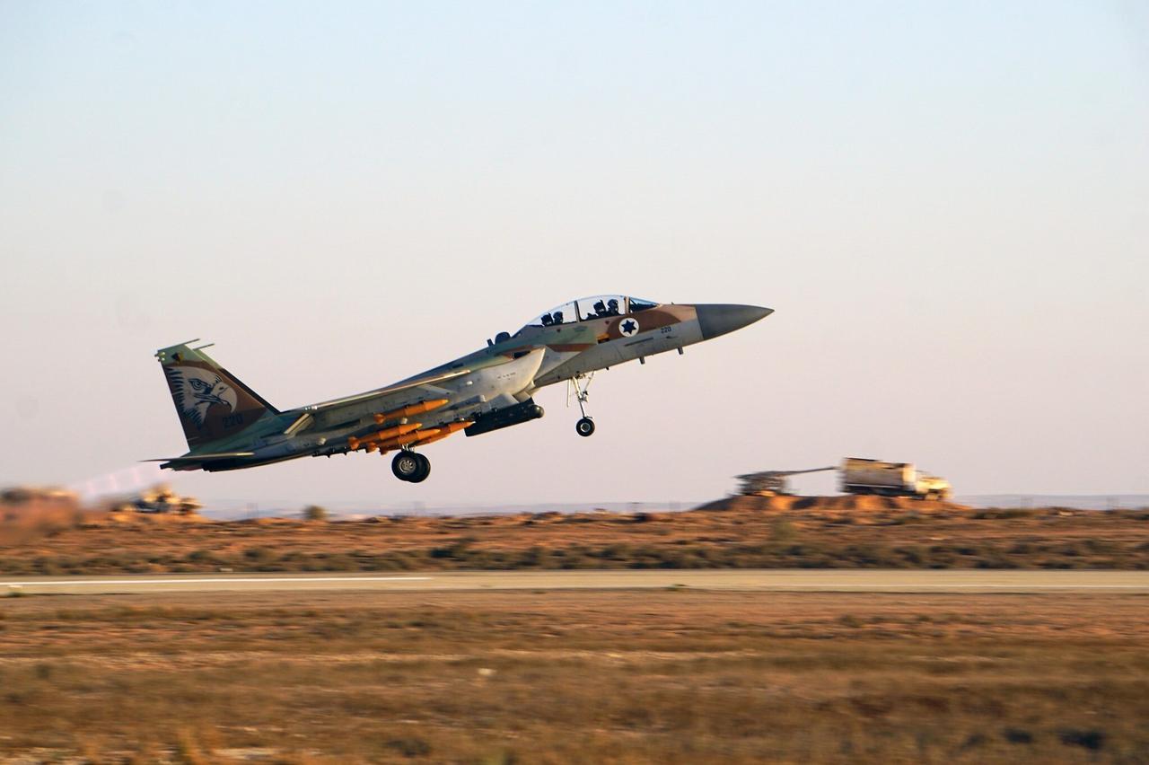 An IAF F-15I fighter jet of the 69th squadron takes off from Hatzerim Airbase in southern Israel, June 22, 2022. (Photo via Emanuel Fabian/Times of Israel)