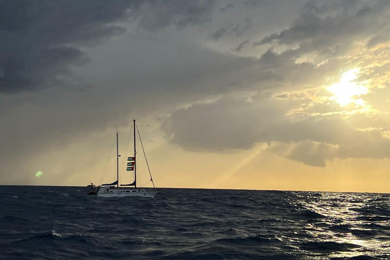 A flotilla carrying activists and humanitarian aid to Gaza set sail from Barcelona’s port late after a forced return a day earlier due to bad weather at Sea, September 2, 2025. (AA Photo)