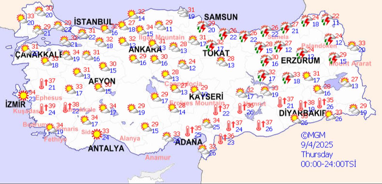 Türkiye's weather forecast for September 4, 2025. (General Directorate of Meteorology)