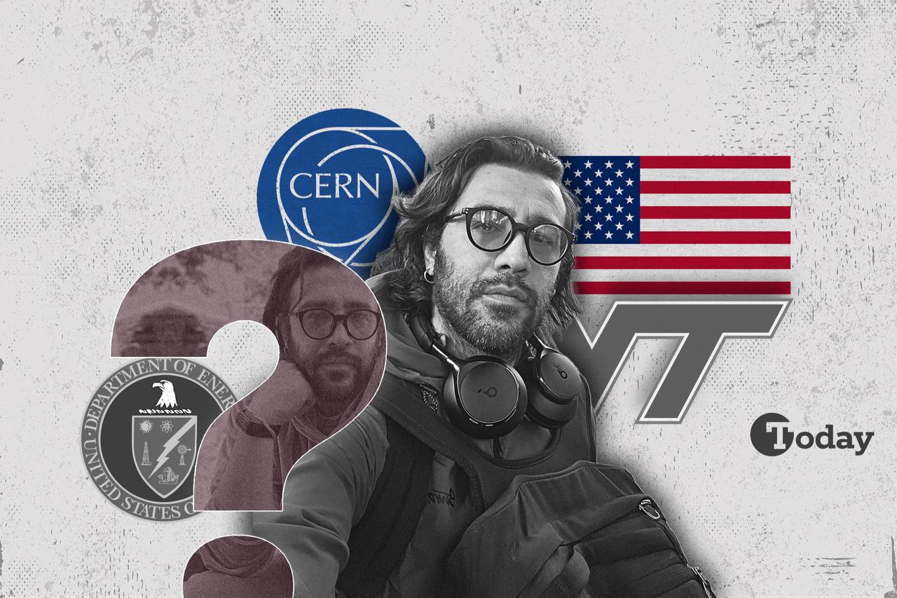 A collage created in Ankara, Türkiye, on September 3, 2025, shows the Turkish CERN physicist Furkan Dolek. (Collage by Türkiye Today)