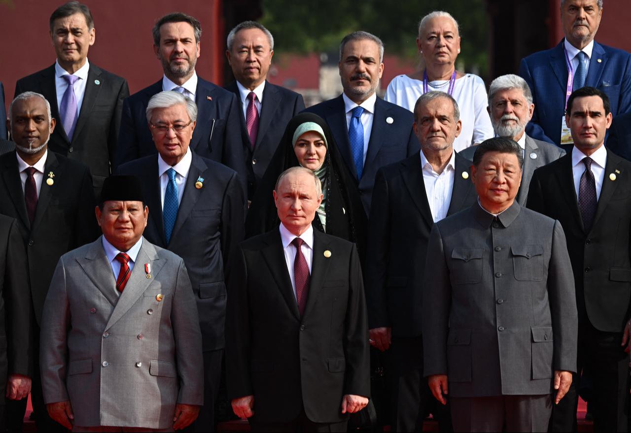Russia's President Vladimir Putin (front C) poses for a photograph alongside China's President Xi Jinping (R) and Indonesia's President Prabowo Subianto (L) before a military parade in Beijing’s Tiananmen Square, September 3, 2025. (AFP Photo)