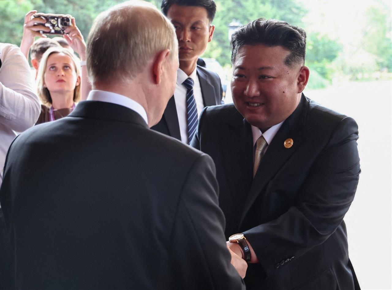 Russian President Vladimir Putin sees North Korean leader Kim Jong Un off following their talks in Beijing, September 3, 2025. (AFP Photo)