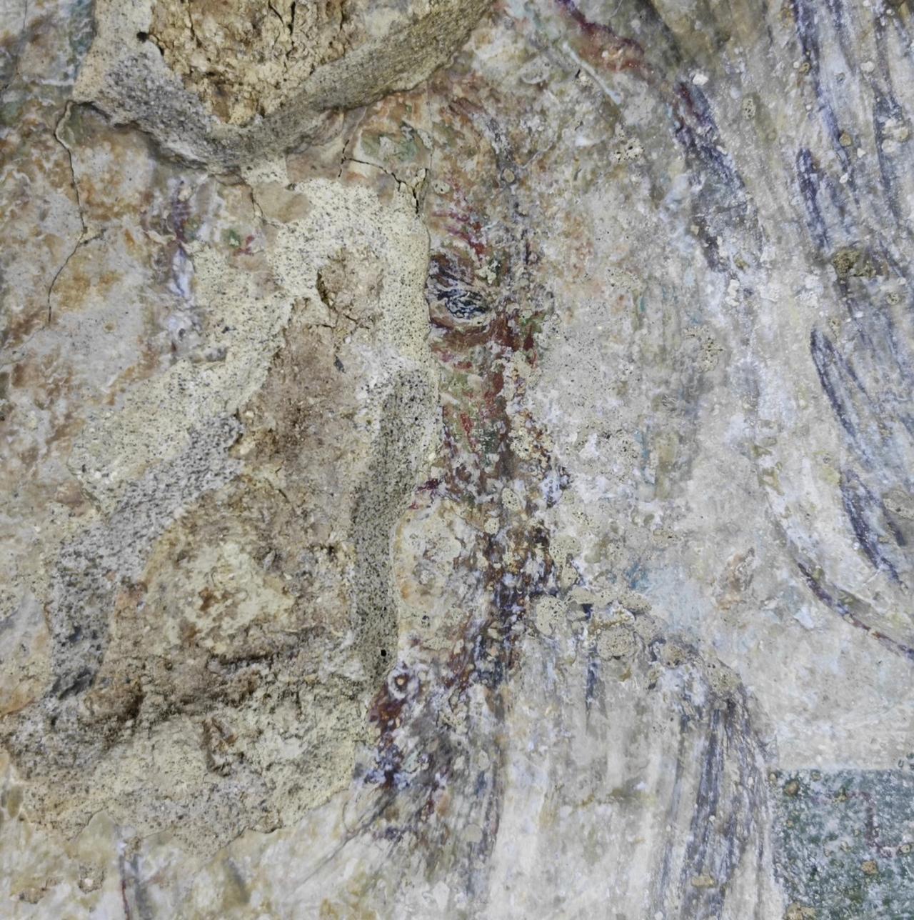 Fresco detail inside the Baptism Cave at Syedra ancient city in Alanya, Antalya, Türkiye, Sept. 29, 2025. (Photo via Instagram/@arkeolojihaber)
