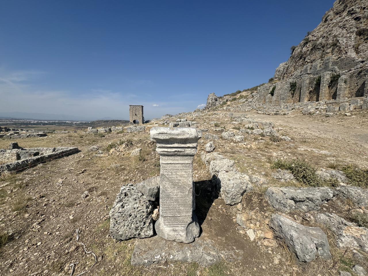 A view of the tomb of Menodora, who is mentioned in various sources as having financed the construction of many buildings in the city during the Roman period and established a foundation for children, unearthed at ancient city of Sillyon located in Antalya's Serik district in Türkiye, Sept. 26, 2025. (AA Photo)
