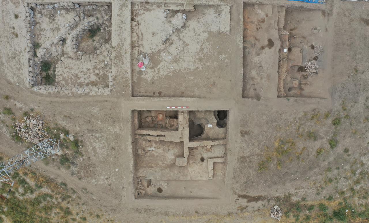 Aerial photograph showing excavation areas at Uc Hoyuk in Afyonkarahisar, Türkiye, Sept. 29, 2025. (AA Photo)