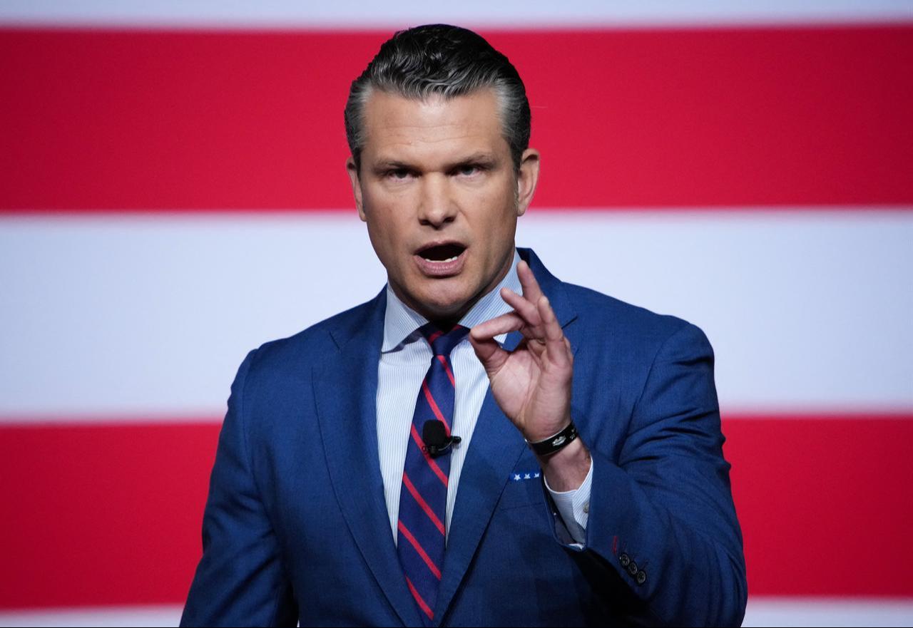 U.S. Secretary of War Pete Hegseth speaks to senior military leaders at Marine Corps Base Quantico on September 30, 2025 in Quantico, Virginia. (AFP Photo)