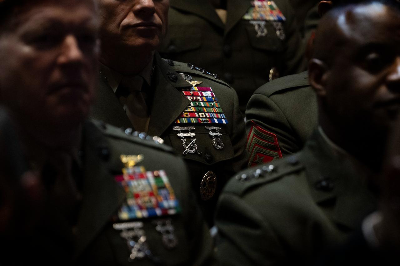 Military leaders listen as US President Donald Trump speaks at Marine Corps Base Quantico in Quantico, Virginia, on September 30, 2025. (AFP Photo)