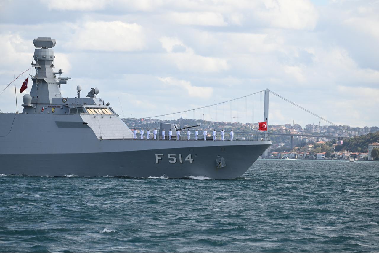 TCG Kinaliada during naval parade held in Bosphorus as part of the 487th anniversary of the Preveza Naval Victory and Turkish Naval Forces Day in Istanbul, Türkiye, Sept. 27, 2025. (AA Photo)