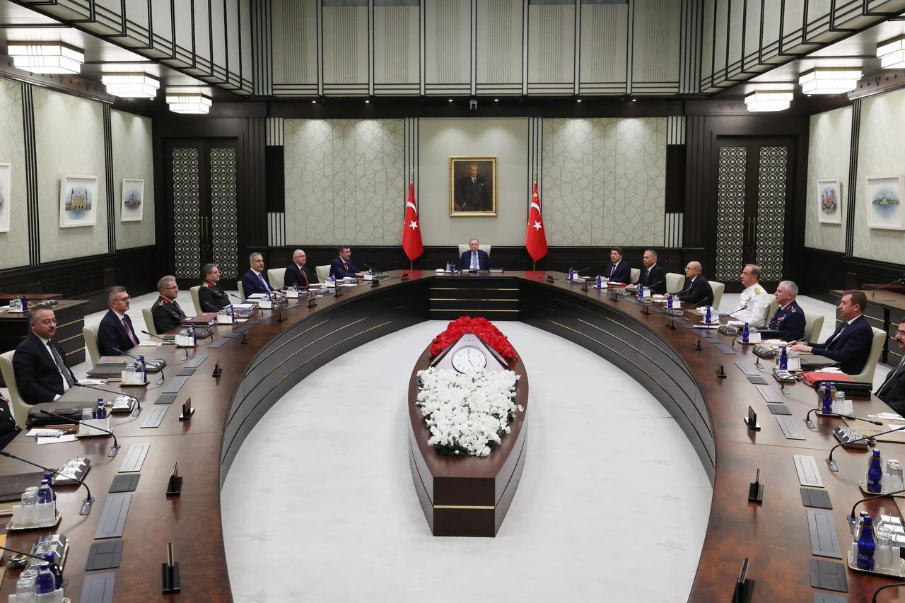 President Recep Tayyip Erdogan chairs the National Security Council (NSC) meeting in Ankara, Türkiye, Sept. 30, 2025. (Photo via Turkish Presidency/Murat Cetinmuhurdar)