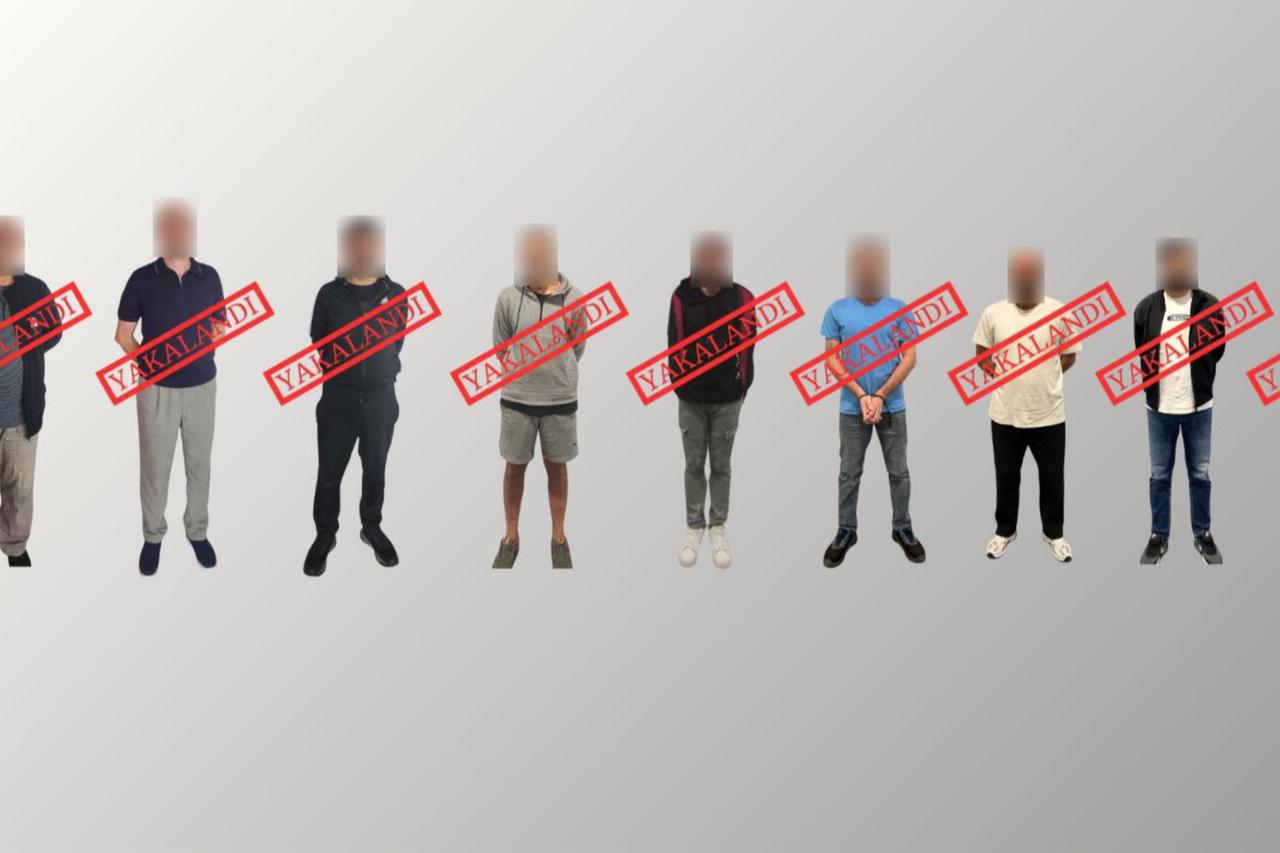 Photo shows suspects wearing vests labeled Yakalandi (Caught), accessed on Sept. 30, 2025. (Photo via X / @AliYerlikaya)
