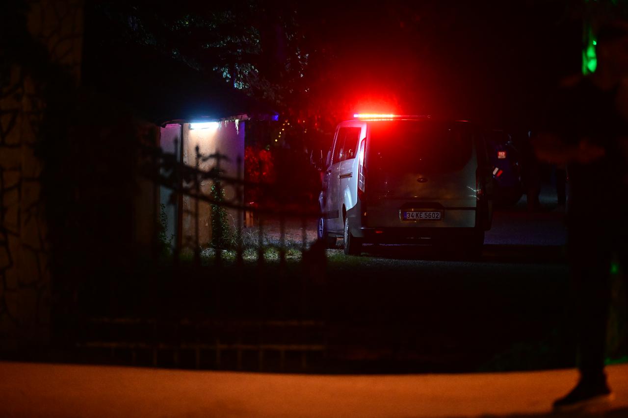 A police vehicle seen where Public Prosecutor Ercan Kayhan, who was on duty at the Istanbul Courthouse, was stabbed by a man while eating at a restaurant in Istanbul, Türkiye, September 3, 2025. (AA Photo)