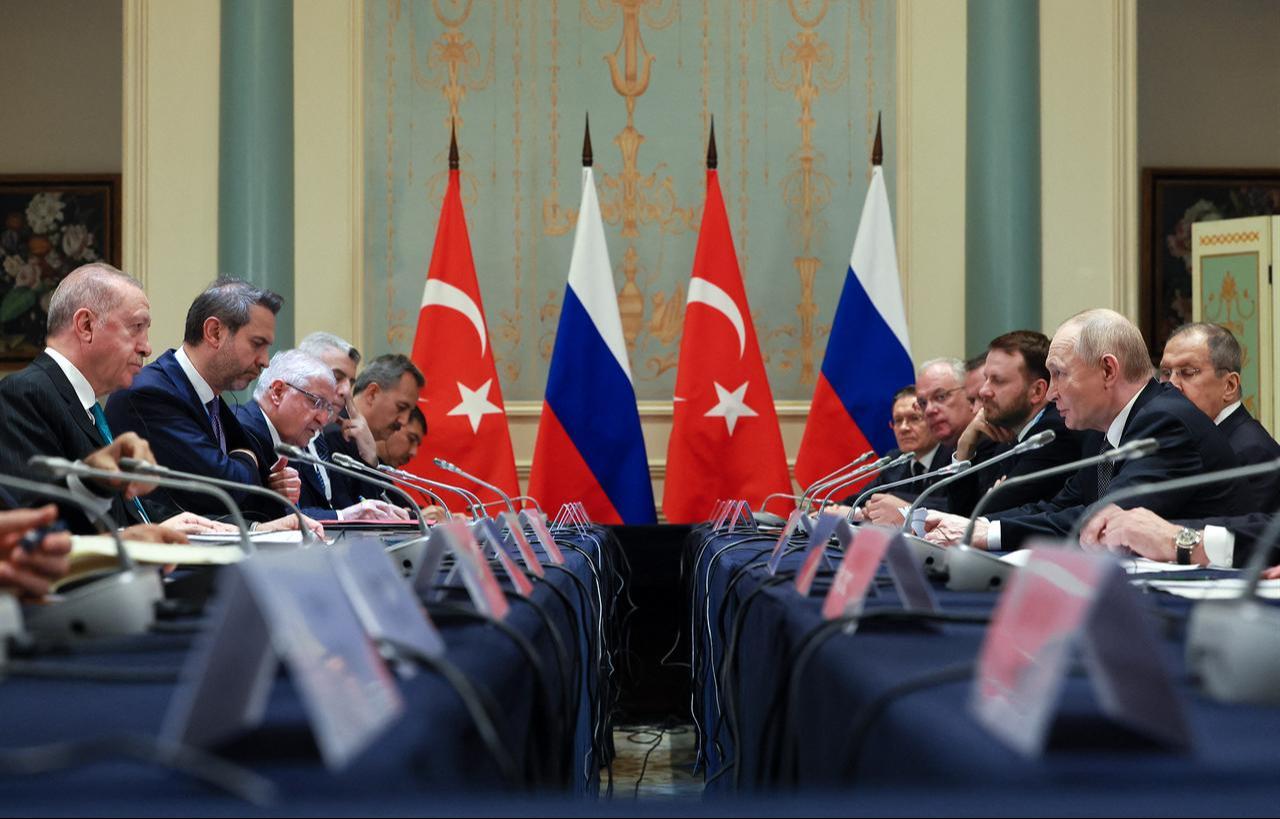 Russia's President Vladimir Putin and President Recep Tayyip Erdogan hold a meeting on the sidelines of SCO Summit in Tianjin, September 1, 2025. (AFP Photo)