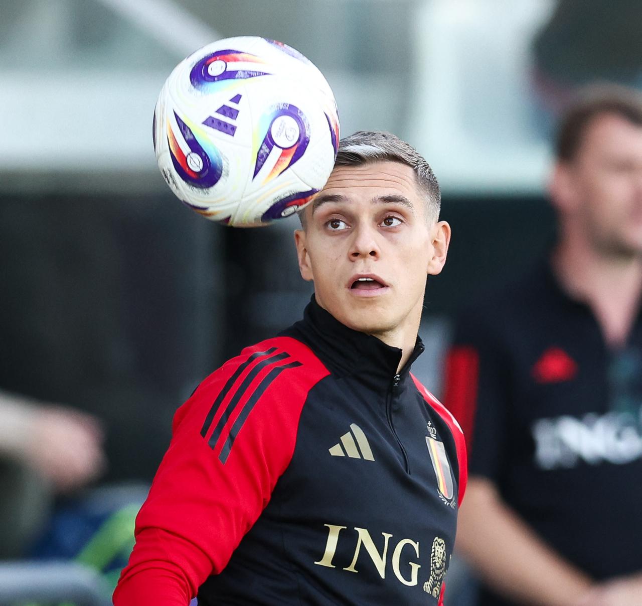 Belgium's forward Leandro Trossard controls the ball during a training session ahead of Belgium's upcoming FIFA World Cup 2026 Group J European qualification football matches against Liechtenstein and Kazakhstan, at the team's training camp in Tubize, on September 1, 2025. (AFP Photo)