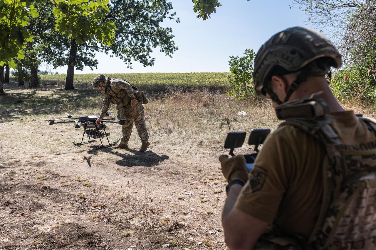 Ukrainian soldiers train with drones at an undisclosed location in the Donetsk Oblast, Ukraine, September 3, 2025. (AA Photo)