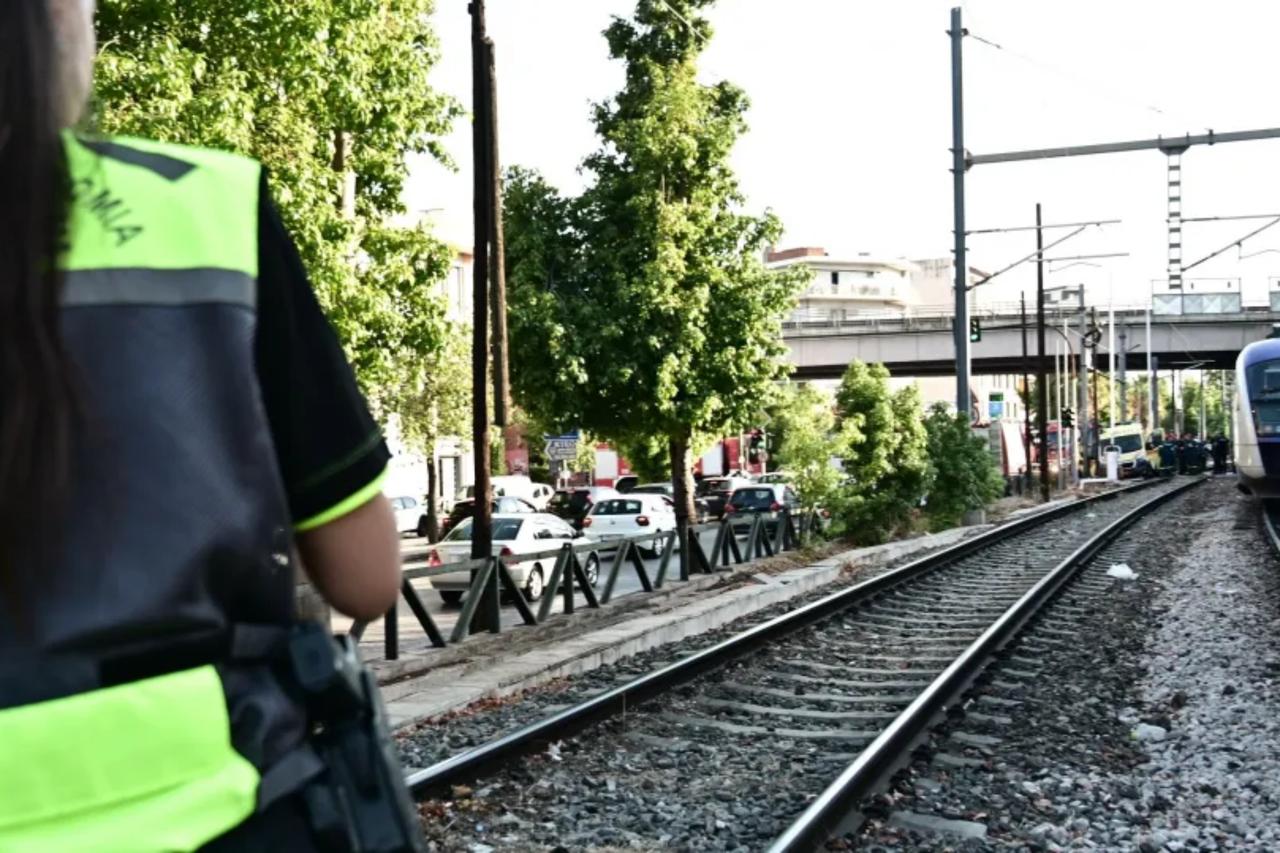 Police secure the area after a pedestrian was killed by a Hellenic Train in Athens, Greece, September 5, 2025. (Photo via Eurokinissi)