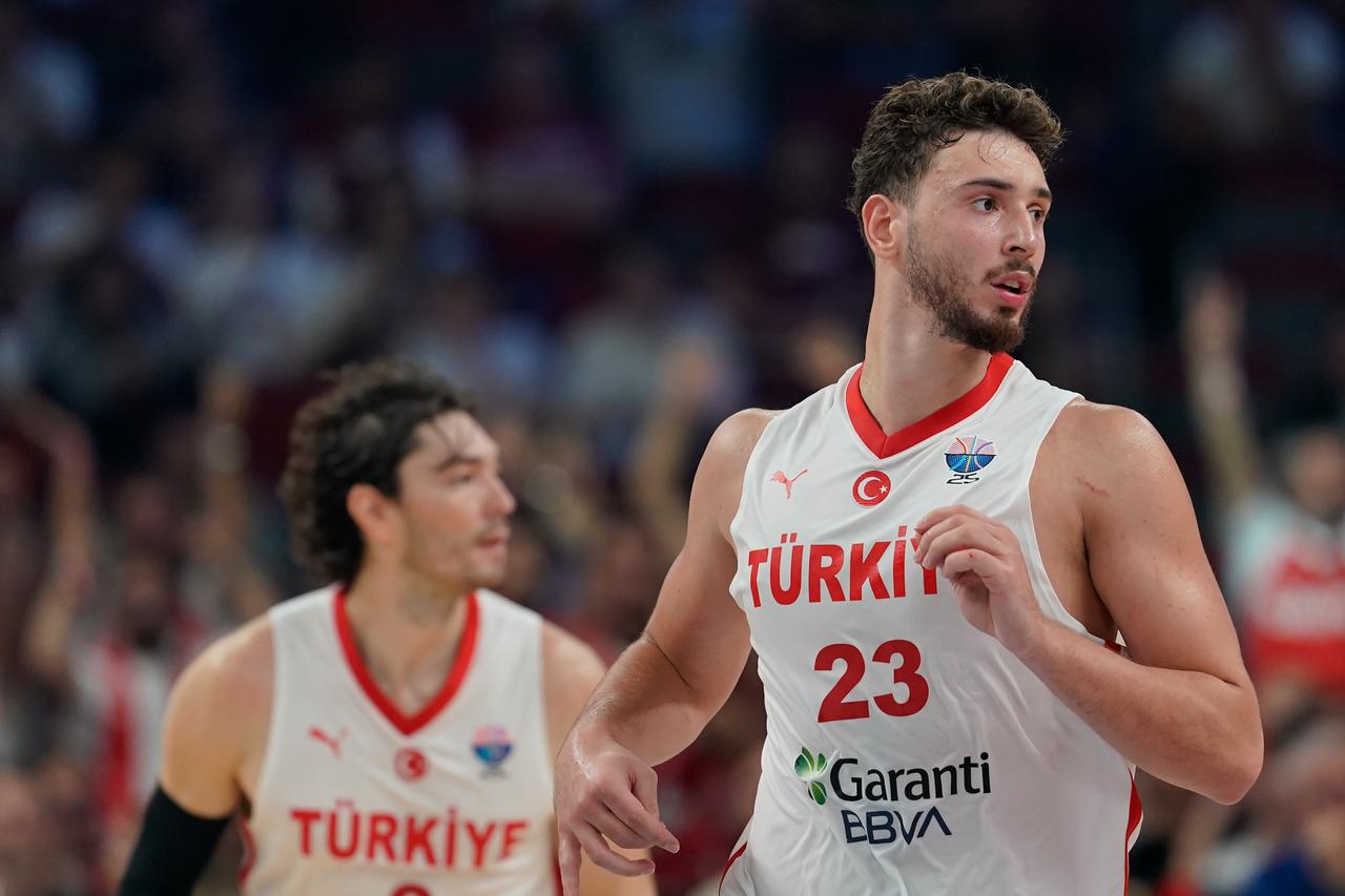 Alperen Sengun of Türkiye competes during the FIBA EuroBasket 2025 Group A match at Riga Arena in Riga, Latvia, September 3, 2025. (AA Photo)