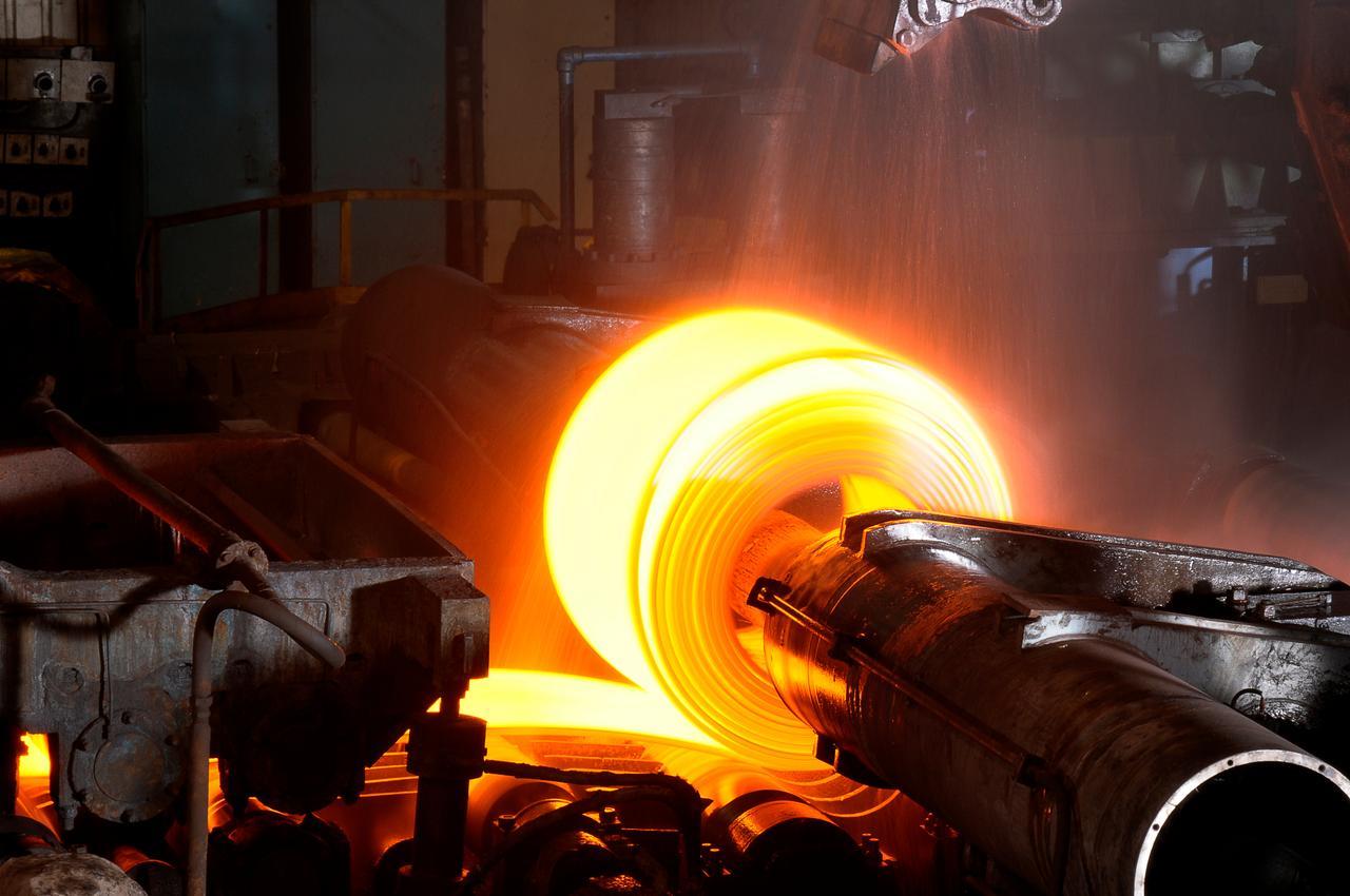 A hot-rolled steel coil seen during production at a mill. (Adobe Stock Photo)