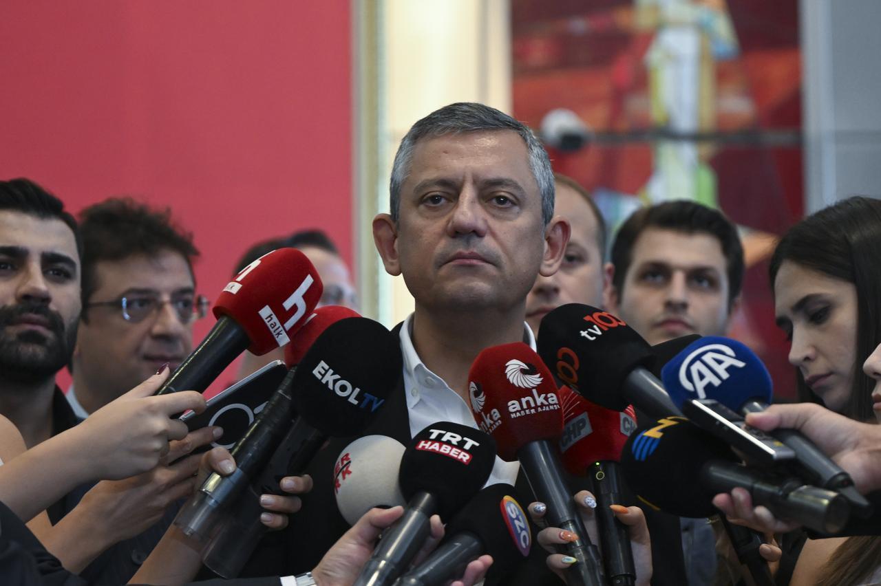 CHP Chairman Ozgur Ozel speaking to the press at his partys headquarters in Ankara, Türkiye, September 6, 2025. (AA Photo)