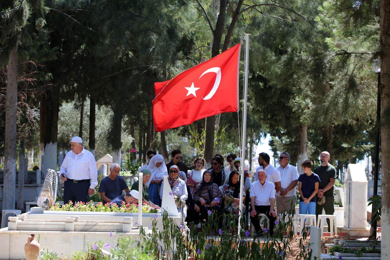 One year after Turkish-American activist Aysenur Ezgi Eygi was killed by Israeli forces during a protest in West Bank, her family and friends visit her grave in Didim district of Aydin, Türkiye on September 05, 2025. (AA Photo)