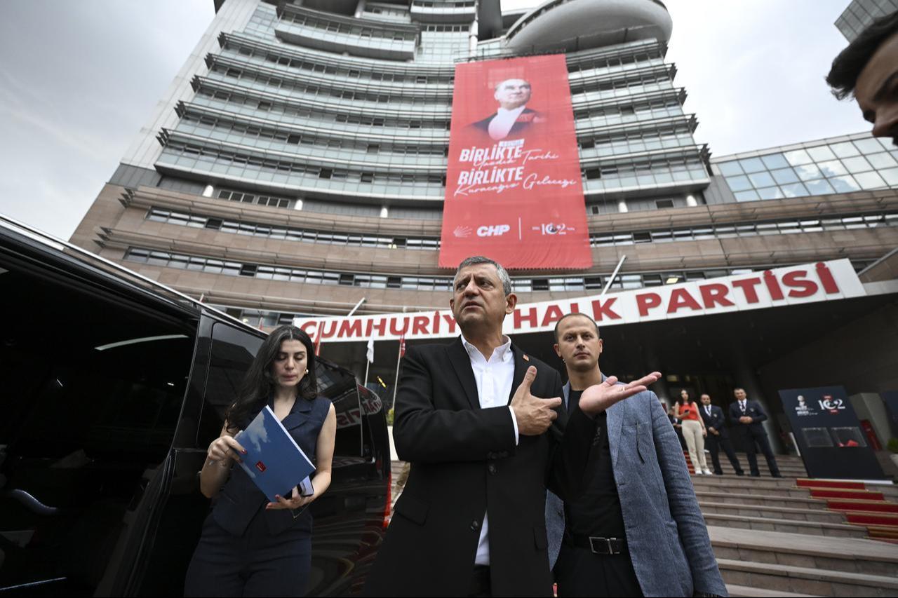 CHP Chairman Ozgur Ozel speaking to the press at his partys headquarters in Ankara, Türkiye, September 6, 2025. (AA Photo)