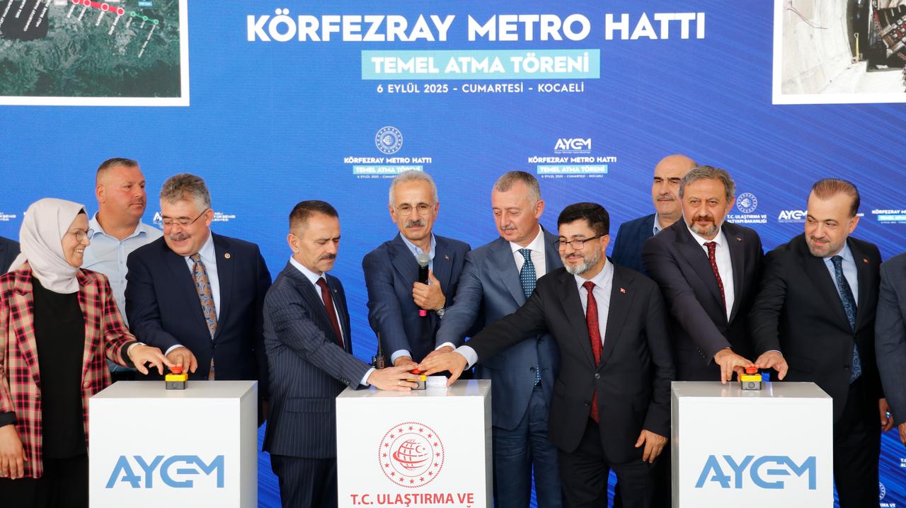 The groundbreaking ceremony for the Korfezray Metro Line takes place with Minister of Transportation and Infrastructure Abdulkadir Uraloglu later visiting the segment factory at the construction site in Kocaeli, Türkiye, on Sept. 6, 2025. (AA Photo)