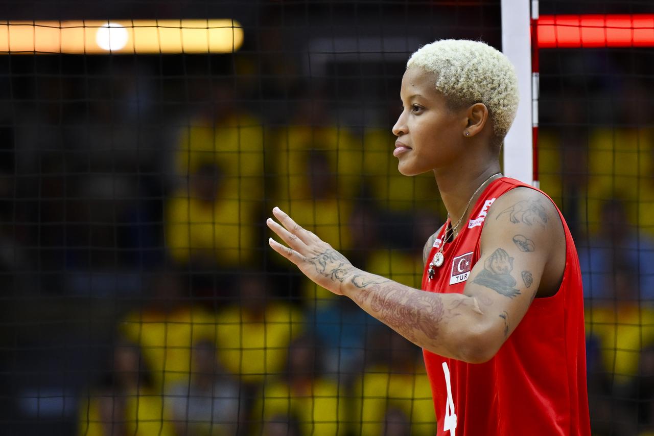 T,rkiye’s Melissa Teresa Vargas in action during the FIVB Women’s Volleyball World Championship final match between Türkiye and Italy at Huamark Indoor Stadium in Bangkok, Thailand, September 7, 2025. (AA Photo)