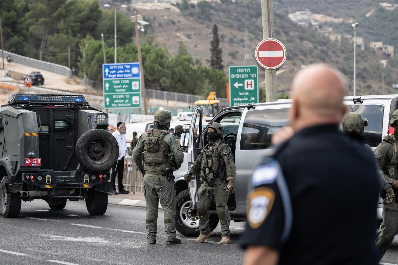 Reinforcements are dispatched to the area and roads are closed as a security precaution following an armed attack at the Ramot Junction at the entrance to East Jerusalem leaves four people dead and 15 others injured, September 8, 2025. (AA Photo)