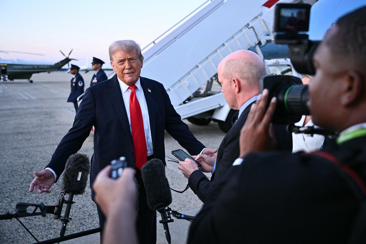 U.S. President Donald Trump speaks to reporters after stepping off Air Force One upon returning to Joint Base Andrews in Maryland on September 7, 2025. (AFP Photo)