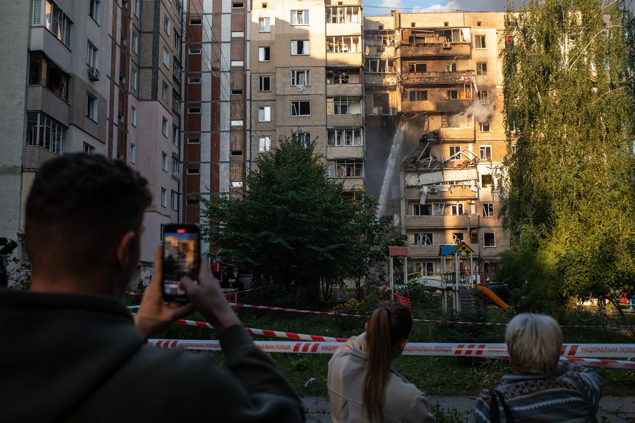 A general view at the site of an overnight Russian attack in Kyiv, Ukraine, on September 7, 2025. (AA Photo)