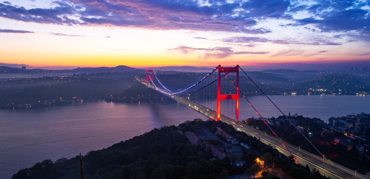 A drone view of the Fatih Sultan Mehmet Bridge in Istanbul, Türkiye. (Adobe Stock Photo)