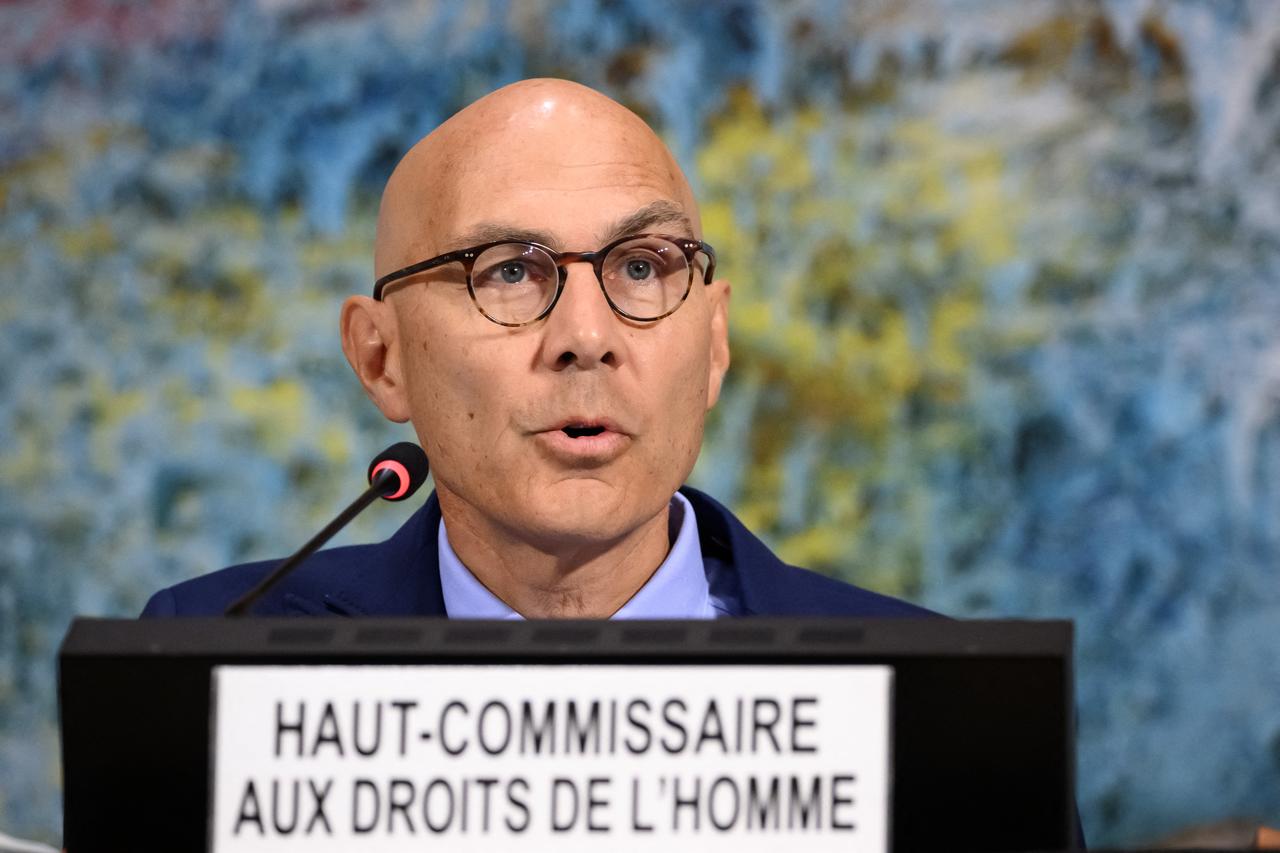 UN High Commissioner for Human Rights Volker Turk delivers his speech at the opening of the 60th session of the United Nations Human Rights Council in Geneva, September 8, 2025. (AFP Photo)