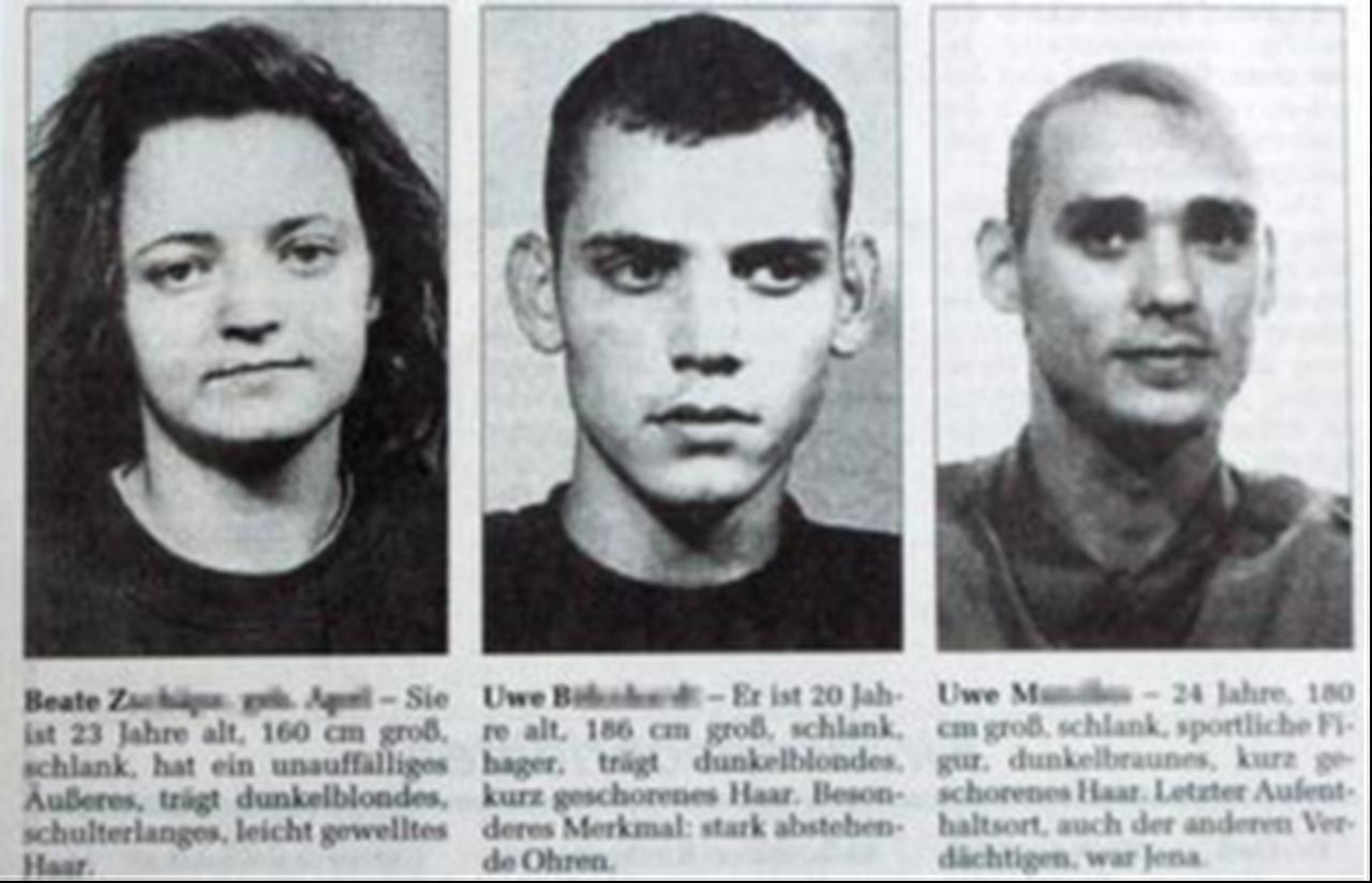 Suspects of Bosphorus serial murders (L-R): Beate Zschape, Uwe Bohnhardt and Uwe Mundlos. (Photo via Wikipedia)