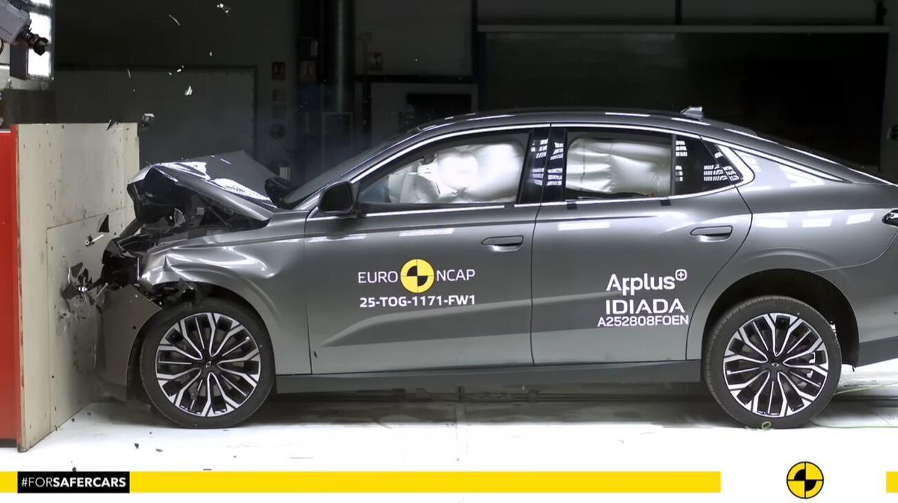 A Togg vehicle during a side-impact crash test conducted by Euro NCAP. (Photo via turkiyegazetesi.com.tr)