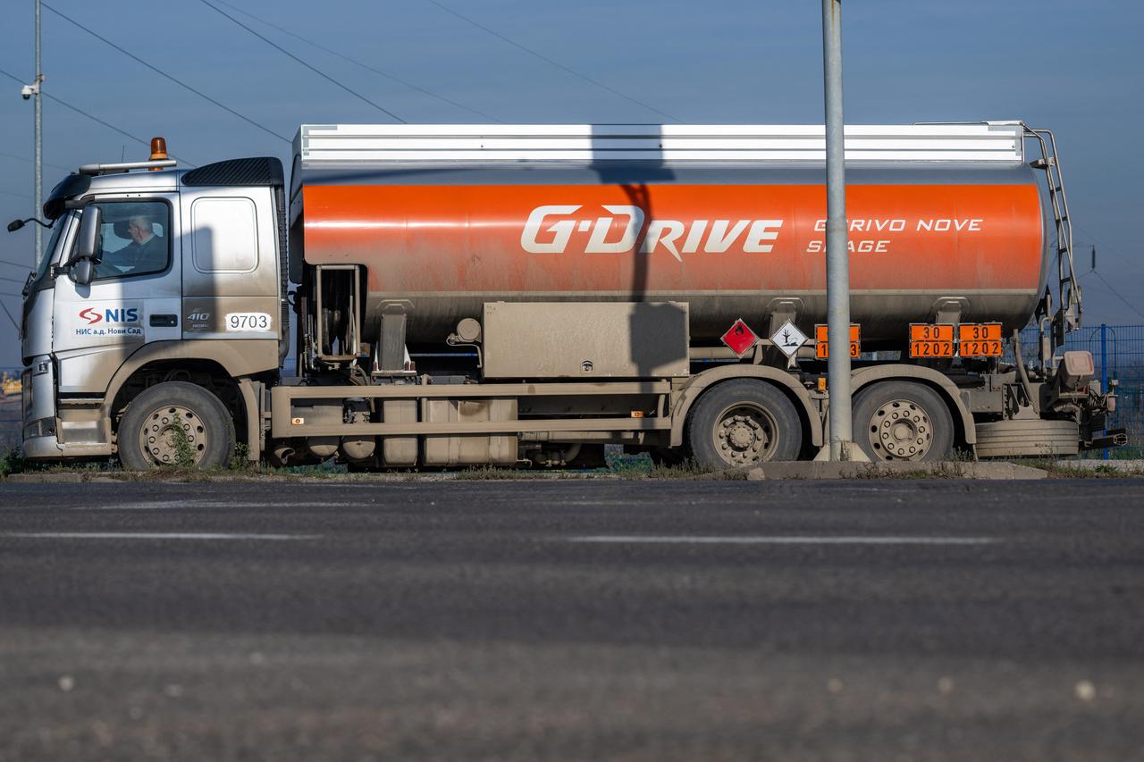 A tanker truck leaves the Petroleum Industry of Serbia (NIS), Serbia’s only oil refinery in Pancevo, Serbia on Dec. 10, 2025. (AFP Photo)