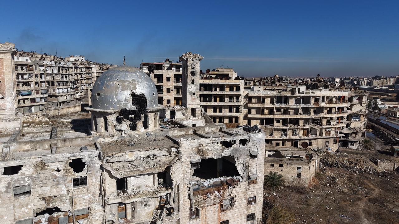 A heavily damaged mosque is seen as Syrian army units announced the liberation of the last neighborhood occupied by the terrorist organization PKK/YPG, which are operating under the name SDF at the Sheikh Maqsood neighborhood in Aleppo, Syria, Jan. 10, 2026. (AA Photo)