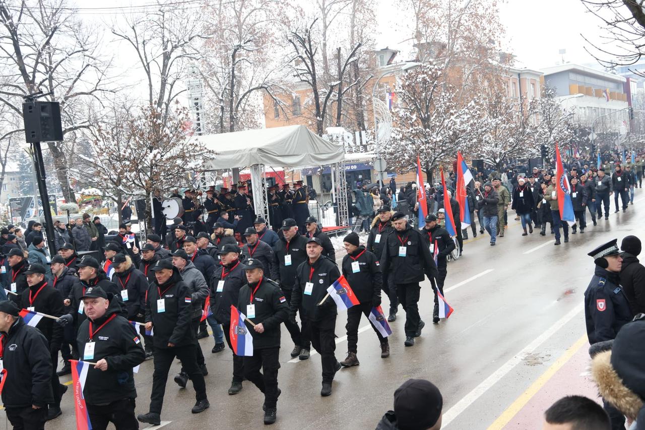 Police units march alongside military vehicles during a parade marking Republika Srpska Day, which Bosnia and Herzegovina’s Constitutional Court ruled unconstitutional in 2016 but continues to be observed by the Republika Srpska entity, in Banja Luka, Bosnia and Herzegovina, on Jan. 9, 2026. (AA Photo)