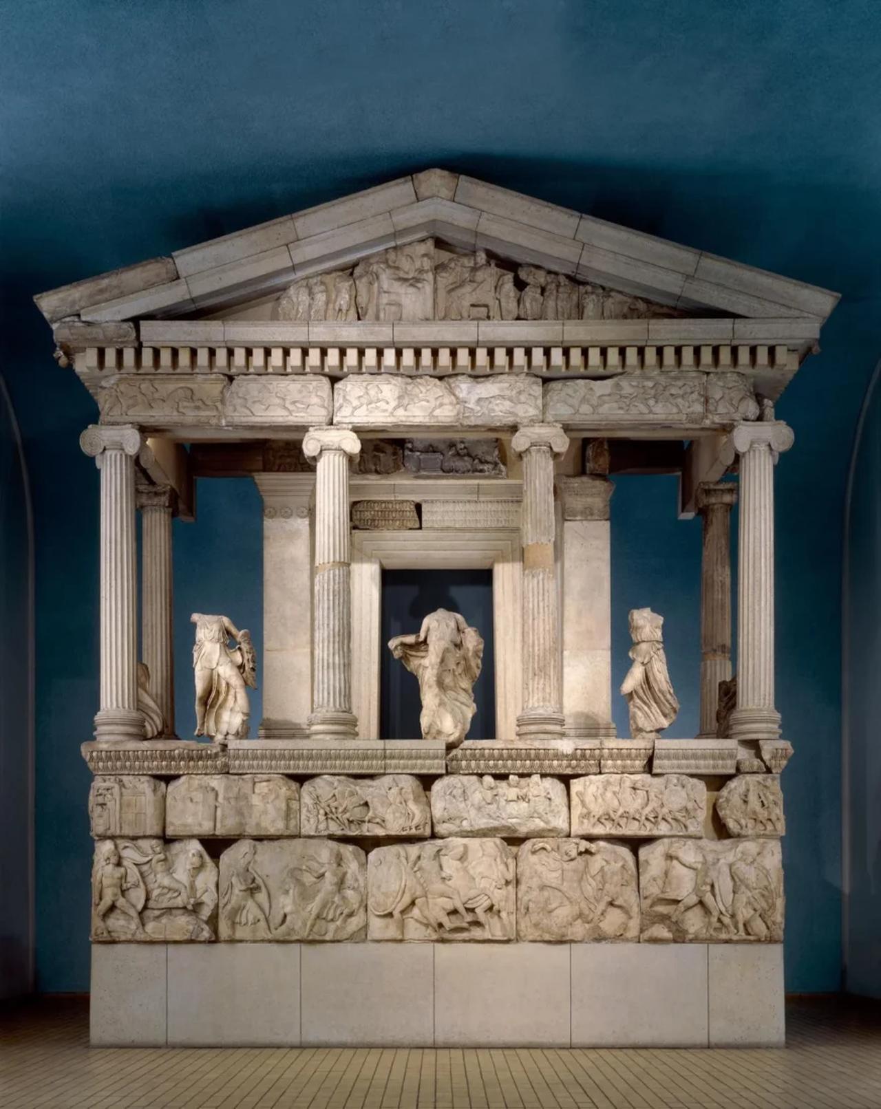 The Nereid Monument at the British Museum, displaced from Xanthos, Türkiye, 390–380 B.C. (Photo via the British Museum)