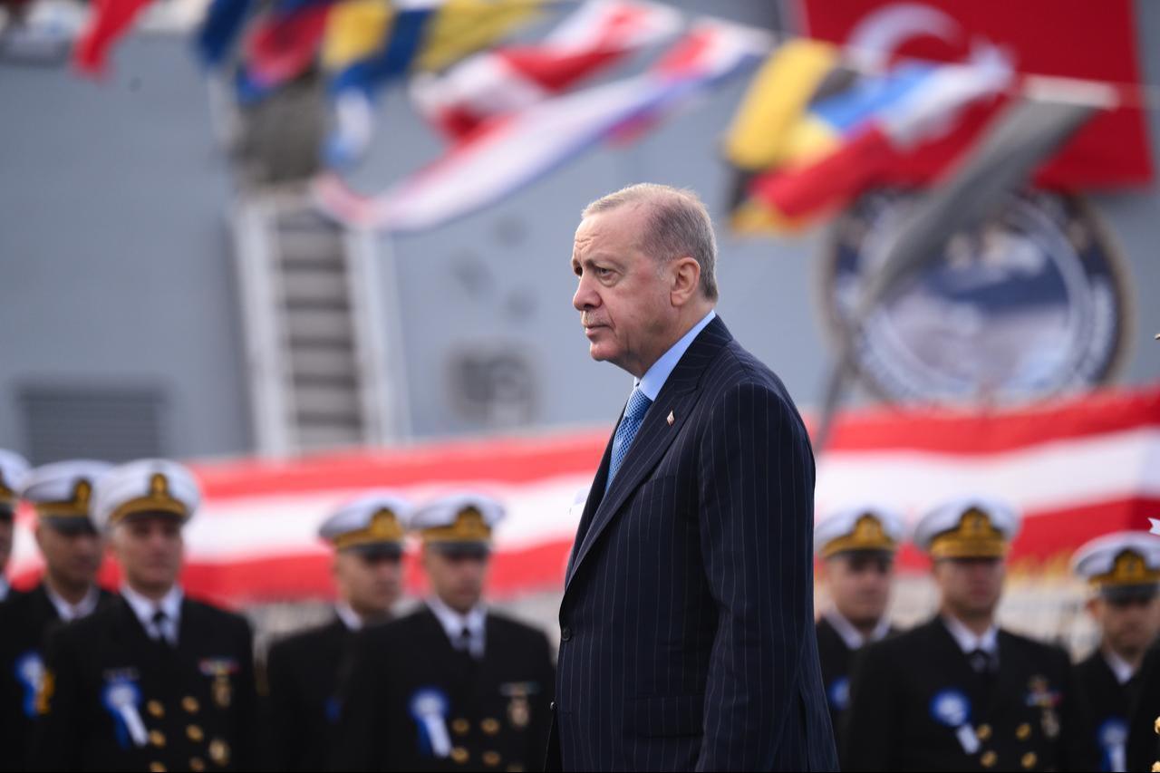 President Recep Tayyip Erdogan attends the Naval Platforms Commissioning, Flag Hoisting and First Steel Cutting Ceremony held at the Istanbul Shipyard Command, Türkiye on Dec. 20, 2025. (AA Photo)