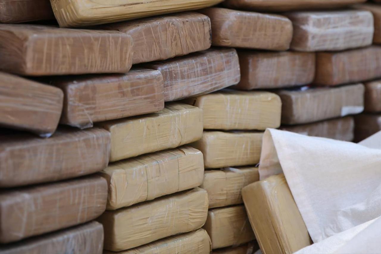 Stacked bales of drugs that have been confiscated as part of Türkiyes war against drugs, date and time undisclosed. (AA Photo)