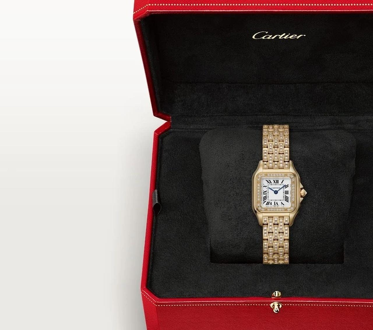 A Panthere de Cartier watch is shown in its signature red box after appearing in Hande Ercel’s New Year photos that sparked debate, Jan. 1, 2026. (Photo via Cartier's website)
