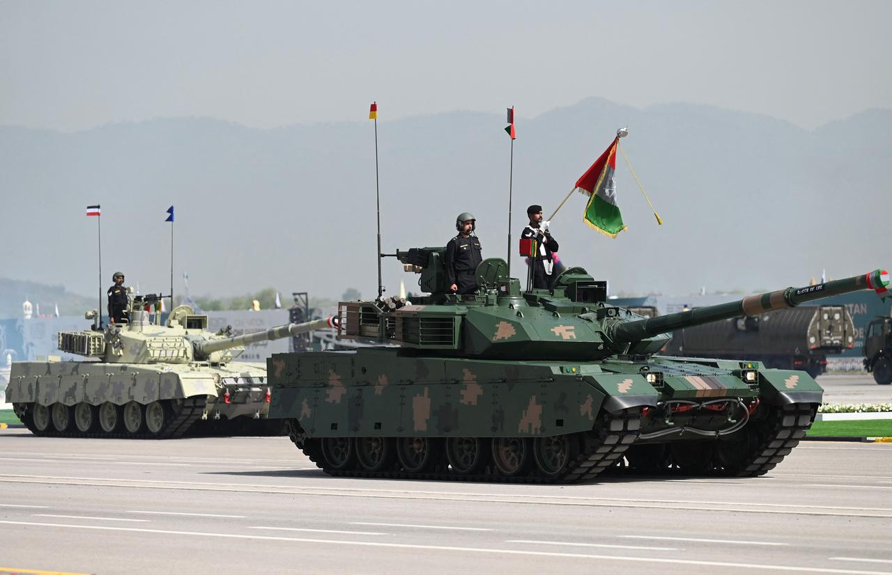 Pakistan's armoured top-of-the-line tanks take part in the military parade to mark Pakistan's National Day in Islamabad on March 25, 2021. (AFP Photo)