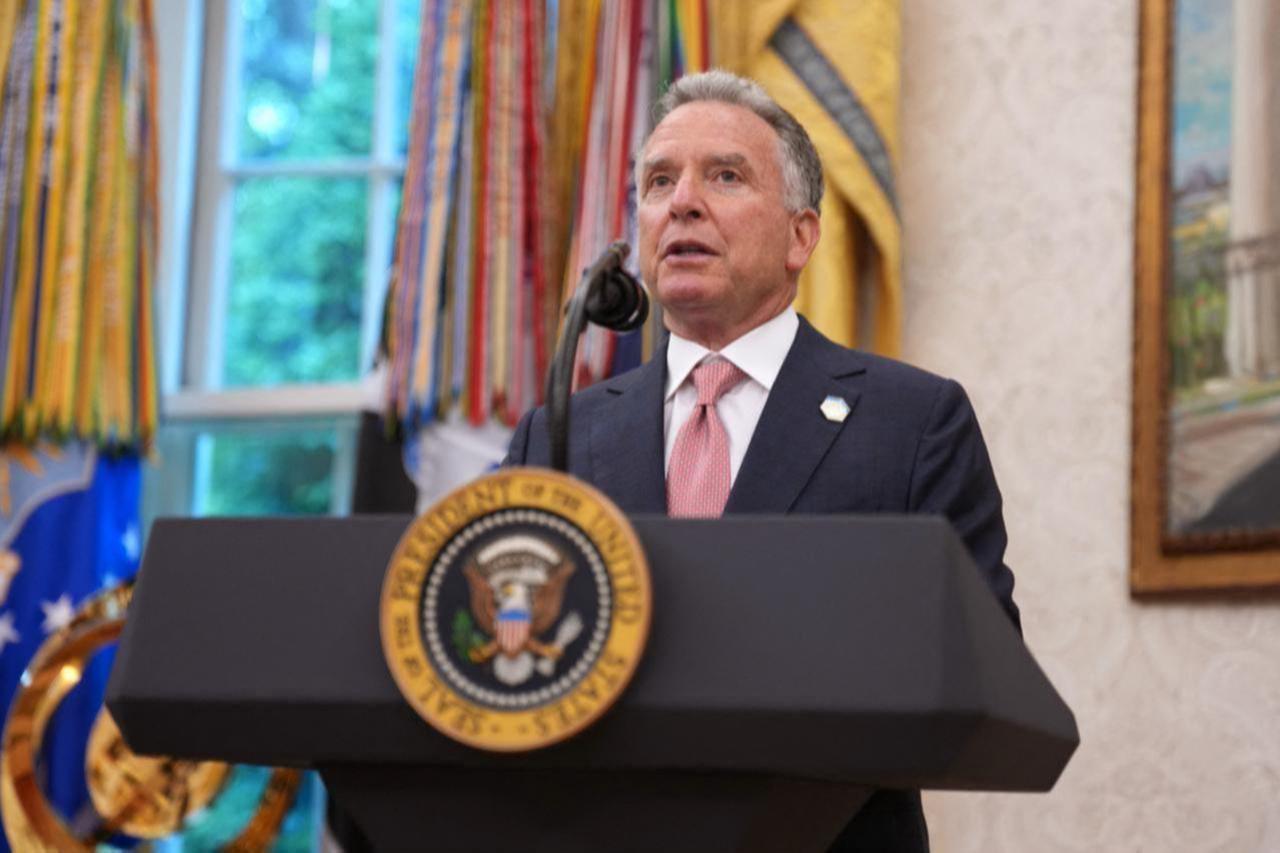 Special Envoy to the Middle East Steve Witkoff delivers remarks during the swearing in ceremony for interim U.S. Attorney, Washington, United States, May 28, 2025. (AFP Photo)