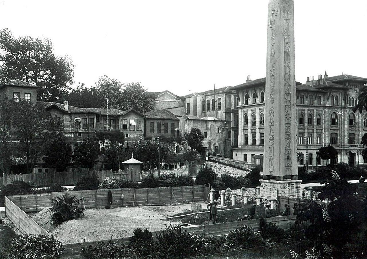 Archaeological excavations around the Obelisk or Theodosius Obelisk, which was brought from Egypt and erected by the Roman emperor Theodosius I in 390 A.D., and is located on the south side of Sultanahmet Square today, Istanbul, Türkiye, 1928. (Photo via David Talbot-Rice)