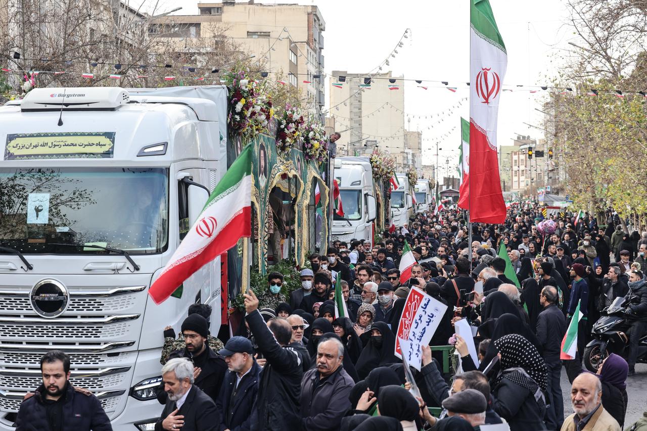 Iranians attend the funerals of security forces personnel killed in recent protests in Tehran, Iran on Jan. 14, 2026. (AFP Photo)