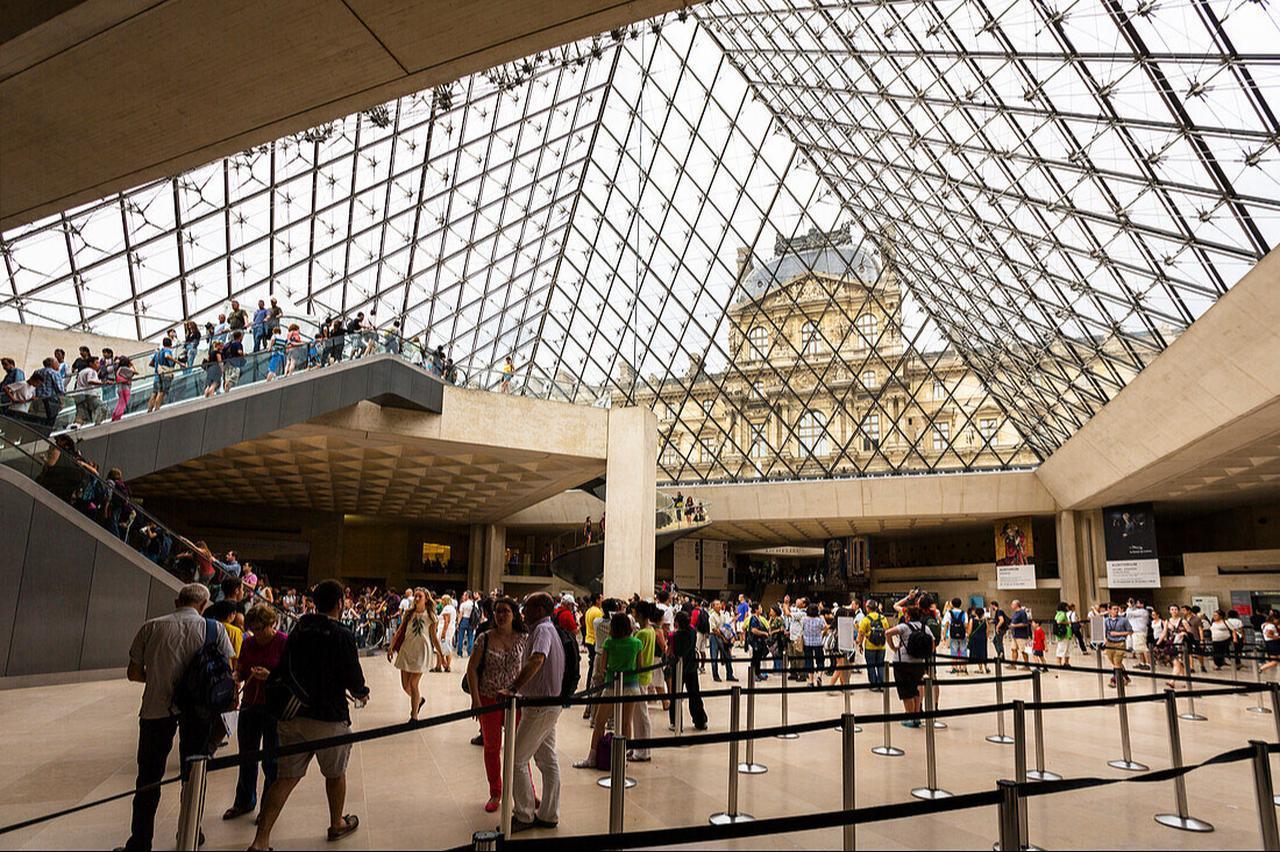 Interior view of the Louvre Museum, inside the glass pyramid, Paris, France, Sept. 6, 2014. (Photo by Konrad Wothe)