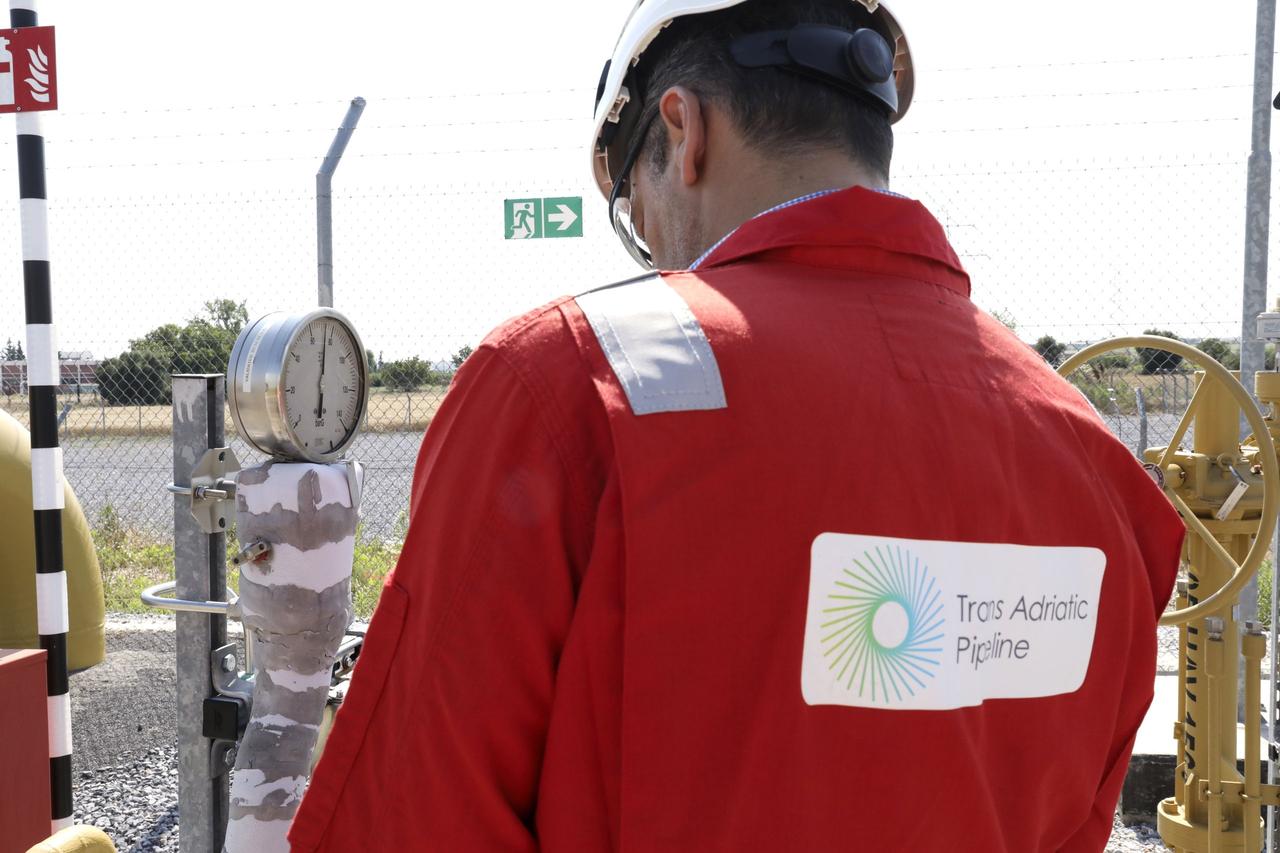 Technician at the Trans Adriatic Pipeline’s block valve station in Nea Mesimvria, Greece, June 2023. (Photo via tap-ag.com)
