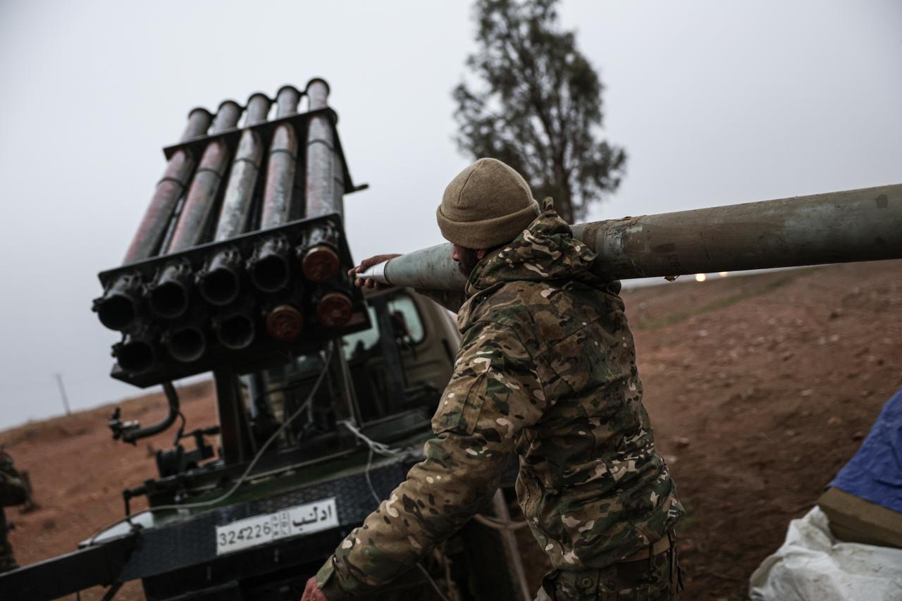 The Syrian army forces continues to expand its operations along the Euphrates River, targeting positions belonging to the YPG terror group, operating under the name SDF in the Tabqah district of Raqqah province with Grad rockets, in Raqqah, Syria on Jan. 17, 2026. (AA Photo)