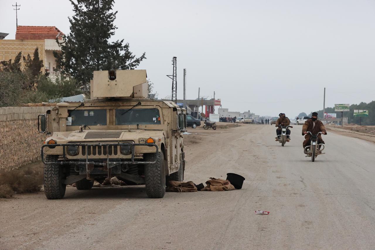 A view of a Syrian Army armored vehicle after SDF's attack, killing 2 Syrian army soldiers in Maskanah, Aleppo, Syria, January 17, 2026. (AA Photo)